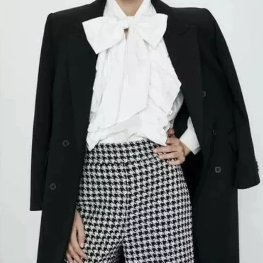 Zara Houndstooth Ankle/ Wide LegSweater Pants Size Small - Picture 7 of 15